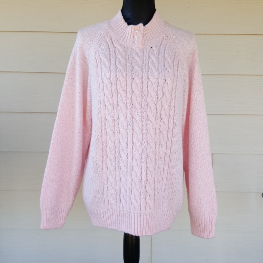 Karen Scott Pink Half Cable Knit Mock Neck Sweater (L) - Picture 11 of 11